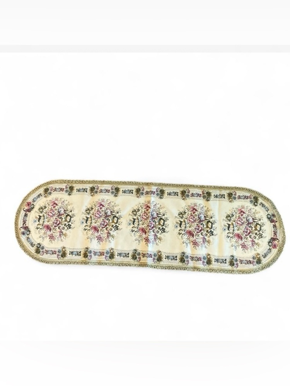 Vintage Noella Cream floral embroidered table runner with repeating floral motif
